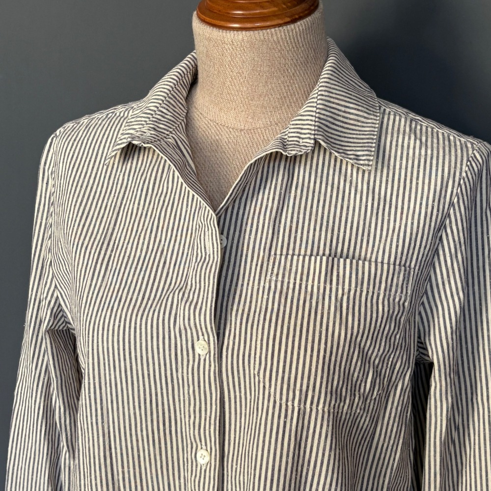 Sezane Navy and White Striped Button-Down Shirt